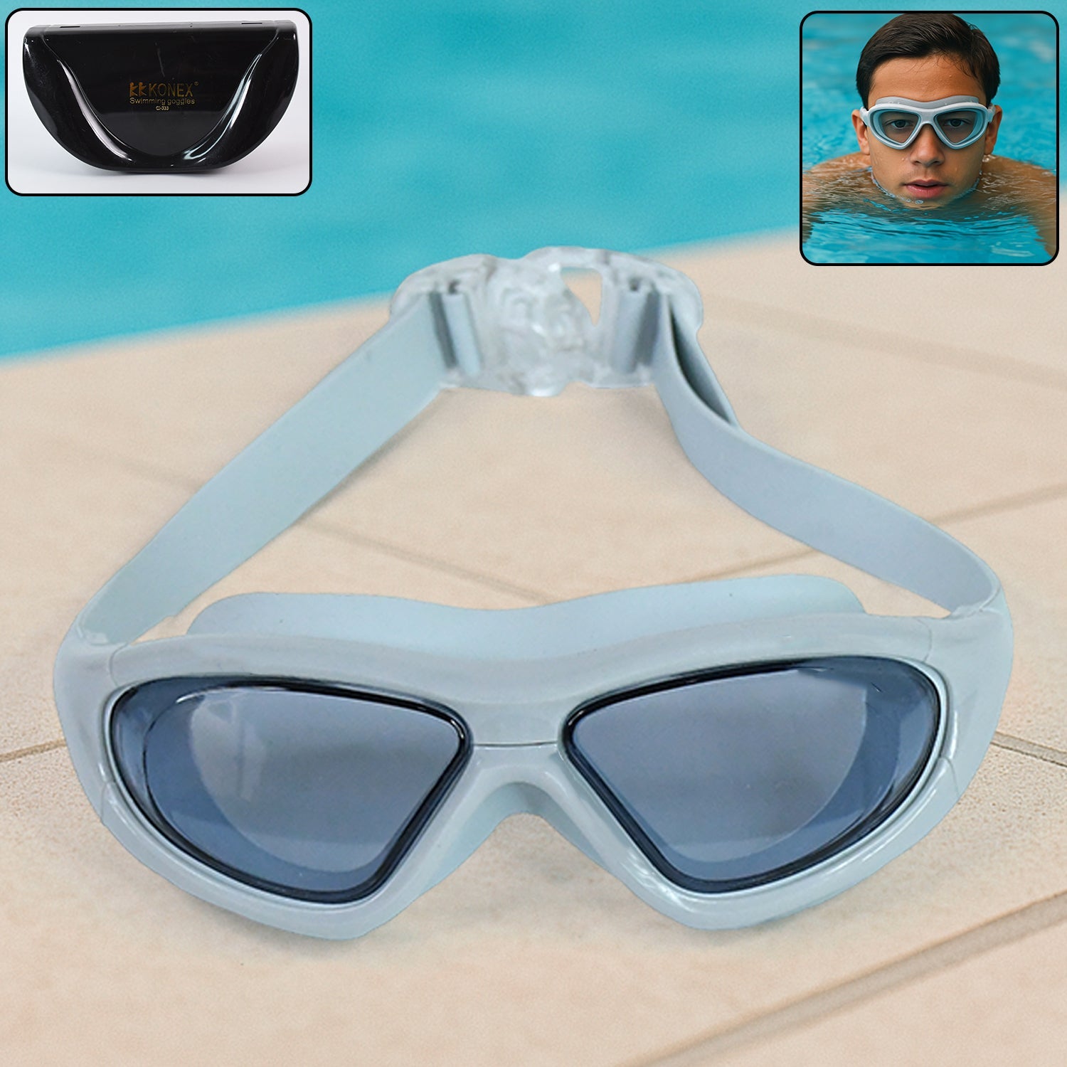 Knx Premium Wide Vision Swimming Goggles With protective hard case (1 Pc) Knx Premium Wide Vision Swimming Goggles With protective hard case (1 Pc)